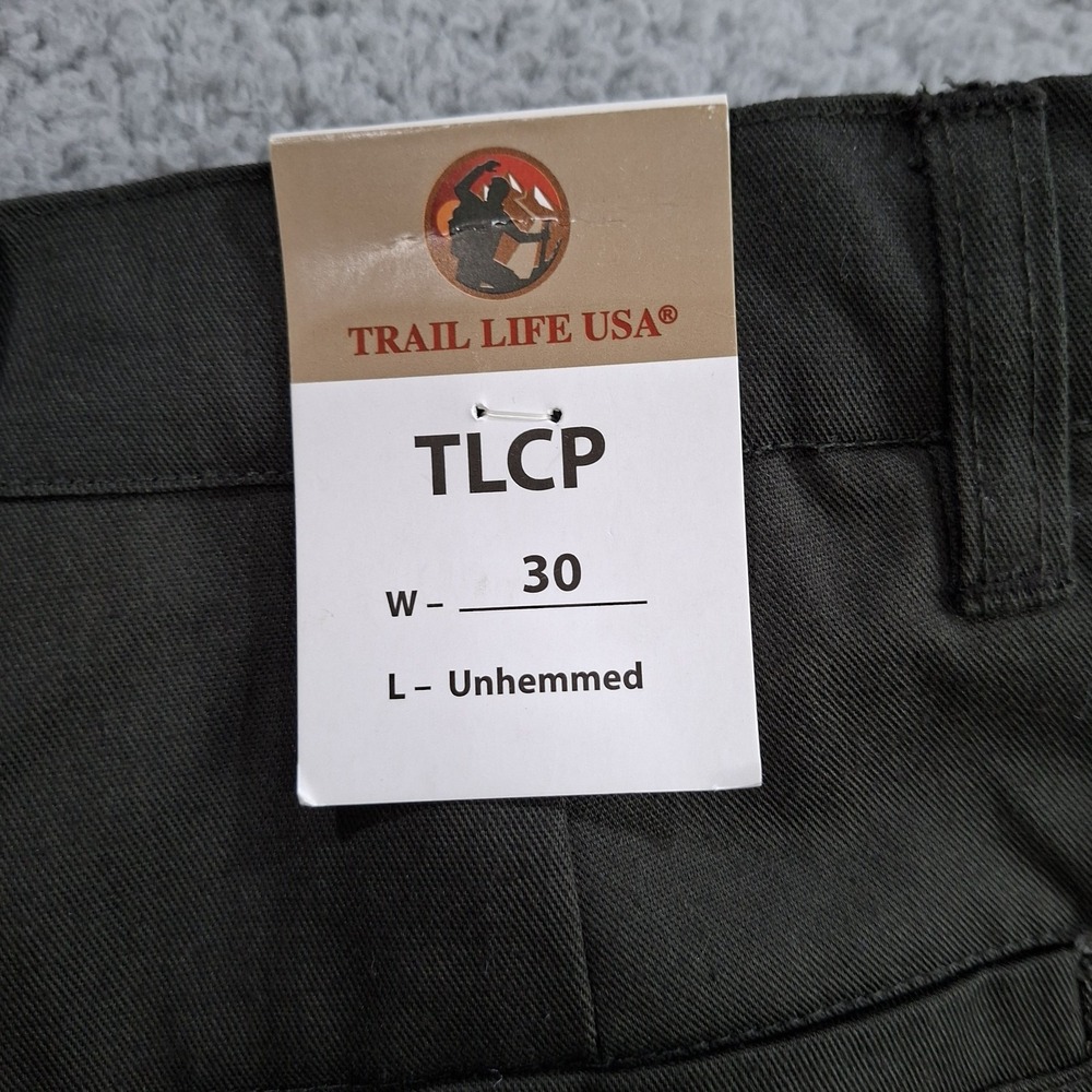 NEW Trail Life USA Pants Mens 30x37 Unhemmed GREEN Sateen Hiking Comfort Waist - Picture 9 of 11